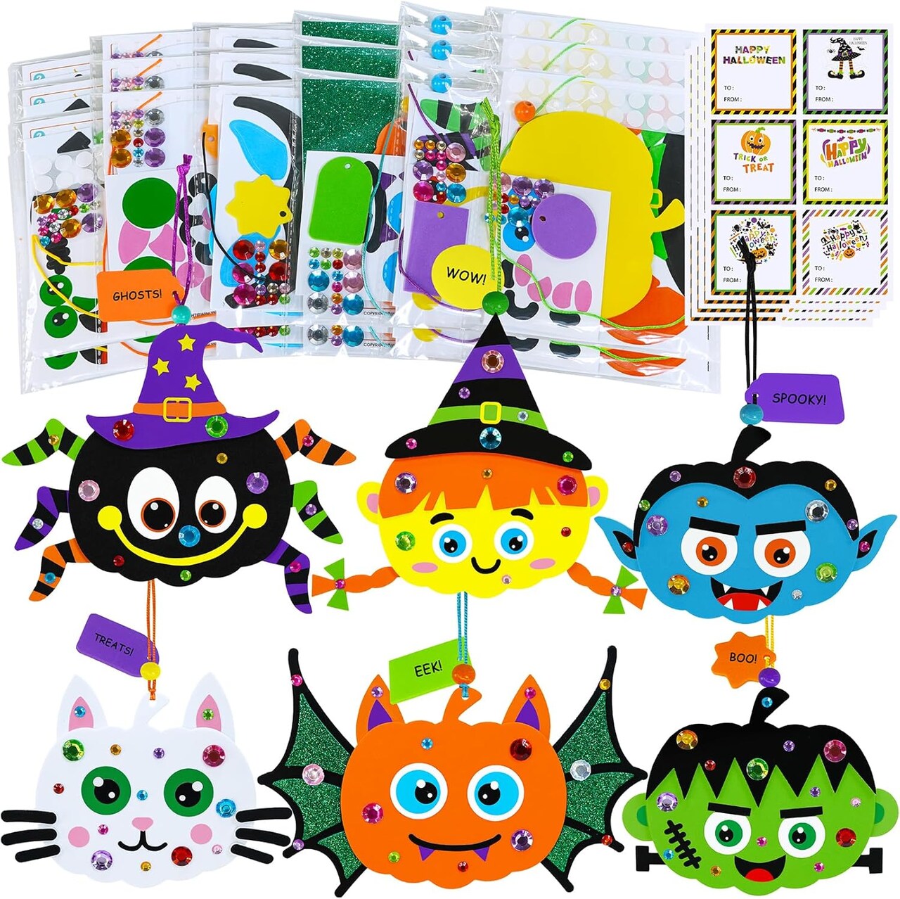 24 Set Halloween DIY Foam Pumpkin Craft Kits for Kids – Spider, Bat, Witch, Cat & Vampire Character Decorations – Halloween Arts & Crafts Classroom Activity, Party Favor & Fall Craft Project Set